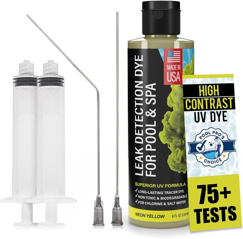 Escentile Pool Leak Detection Dye Kit - with 2 Precision Applicators - Made in USA - Superior Long Lasting UV Pool Dye Easily Locates Leaks - for All Pool, Spa, & Hot Tub Types - 8 OZ (Fluorescent Yellow) - Image 1